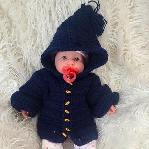 Navy blue hooded sweater.